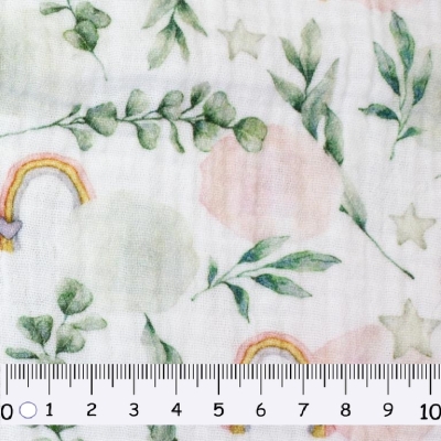 Musselin | THEA Eukalyptus Regenbogen | weiß